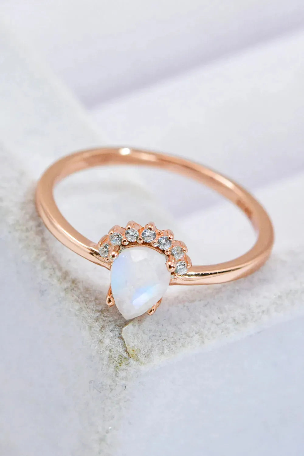18K Rose Gold-Plated Pear Shape Natural Moonstone Ring Moonstone - Tophatter Daily Deals